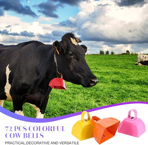 Fuyamp 72 قطعة من أجراس البقرة صانعة الضوضاء مع مقبض، جرس بقرة معدني صغير 3 بوصة، أجراس البقر الإيقاعية اليدوية للأحداث الرياضية، ألعاب كرة القدم، حفلة عيد الميلاد، هتاف الزفاف (9 ألوان) in Kuwait