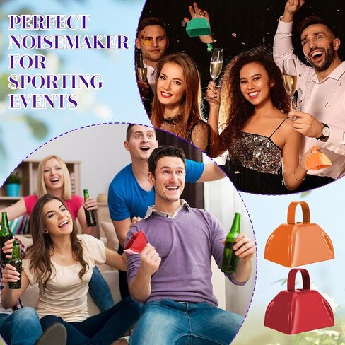 Fuyamp 72 قطعة من أجراس البقرة صانعة الضوضاء مع مقبض، جرس بقرة معدني صغير 3 بوصة، أجراس البقر الإيقاعية اليدوية للأحداث الرياضية، ألعاب كرة القدم، حفلة عيد الميلاد، هتاف الزفاف (9 ألوان) in Kuwait