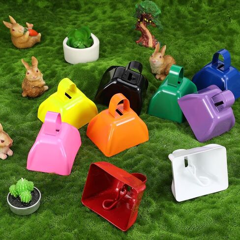 Fuyamp 72 قطعة من أجراس البقرة صانعة الضوضاء مع مقبض، جرس بقرة معدني صغير 3 بوصة، أجراس البقر الإيقاعية اليدوية للأحداث الرياضية، ألعاب كرة القدم، حفلة عيد الميلاد، هتاف الزفاف (9 ألوان) in Kuwait