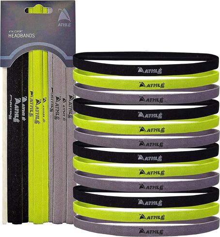 Athlé Skinny Headbands for Women and Men - 12 Pack - Elastic Hair Bands with Non Slip Silicone Grip - Lightweight and Comfortable Thin Headbands in Kuwait