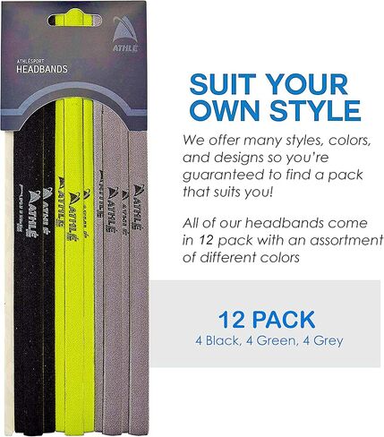 Athlé Skinny Headbands for Women and Men - 12 Pack - Elastic Hair Bands with Non Slip Silicone Grip - Lightweight and Comfortable Thin Headbands in Kuwait