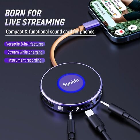 Audio Interface Portable Music Recording Audio Interface 24-bit 48 kHz Live Streaming while Charging Comes with Cable USB Audio Converter for iPhone, iPad, Android, Mac and PC in Kuwait