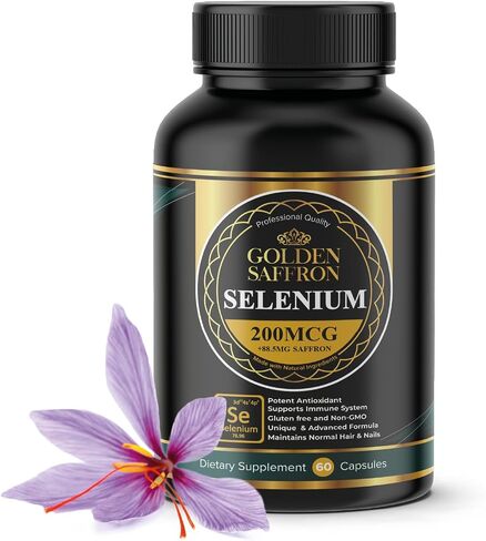Golden Saffron Selenium (200mcg Selenium & 88.5 mg Saffron Extract) - to Support Overall Health, Non-GMO, Gluten Free, Dairy Free, with Unique and Advanced Formula – Made in USA & Tasteless. in Saudi Arabia