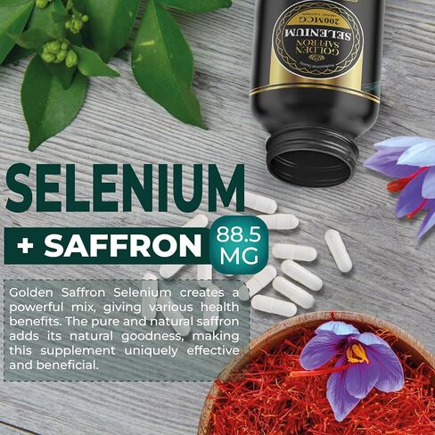 Golden Saffron Selenium (200mcg Selenium & 88.5 mg Saffron Extract) - to Support Overall Health, Non-GMO, Gluten Free, Dairy Free, with Unique and Advanced Formula – Made in USA & Tasteless. in Saudi Arabia