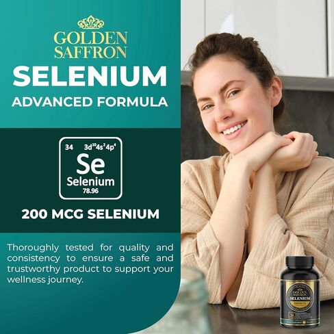 Golden Saffron Selenium (200mcg Selenium & 88.5 mg Saffron Extract) - to Support Overall Health, Non-GMO, Gluten Free, Dairy Free, with Unique and Advanced Formula – Made in USA & Tasteless. in Saudi Arabia