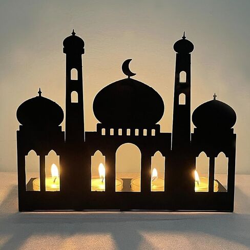 حاملات شمعدان صورة ظلية لمسجد رمضان - حامل شموع حديد عيد مبارك ديكور فني أنيق على سطح الطاولة 9.2 بوصة × 1.1 بوصة × 7.8 بوصة in Saudi Arabia