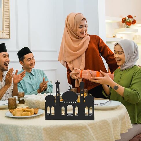 حاملات شمعدان صورة ظلية لمسجد رمضان - حامل شموع حديد عيد مبارك ديكور فني أنيق على سطح الطاولة 9.2 بوصة × 1.1 بوصة × 7.8 بوصة in Saudi Arabia