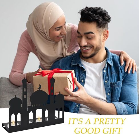 حاملات شمعدان صورة ظلية لمسجد رمضان - حامل شموع حديد عيد مبارك ديكور فني أنيق على سطح الطاولة 9.2 بوصة × 1.1 بوصة × 7.8 بوصة in Saudi Arabia