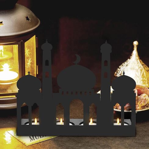 حاملات شمعدان صورة ظلية لمسجد رمضان - حامل شموع حديد عيد مبارك ديكور فني أنيق على سطح الطاولة 9.2 بوصة × 1.1 بوصة × 7.8 بوصة in Saudi Arabia