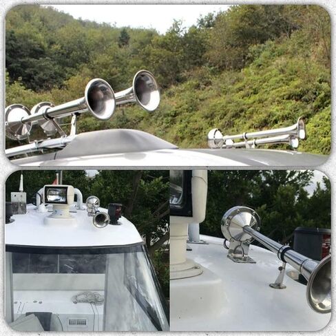 WerkWeit Dual Boat Horns12V Marine Boat Trumpet Horn Polished Stainless Steel Marine Horn, Low and High Tone, with Stainless Steel Adjustable Trumpet Support in Kuwait