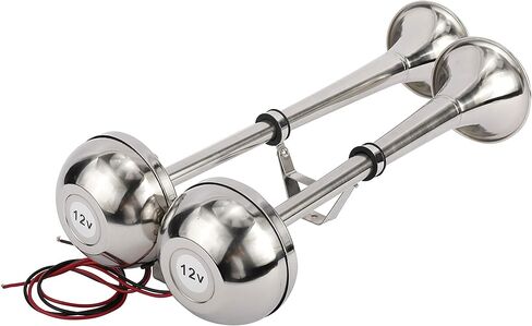 WerkWeit Dual Boat Horns12V Marine Boat Trumpet Horn Polished Stainless Steel Marine Horn, Low and High Tone, with Stainless Steel Adjustable Trumpet Support in Kuwait
