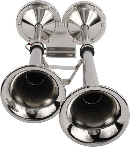 WerkWeit Dual Boat Horns12V Marine Boat Trumpet Horn Polished Stainless Steel Marine Horn, Low and High Tone, with Stainless Steel Adjustable Trumpet Support in Kuwait
