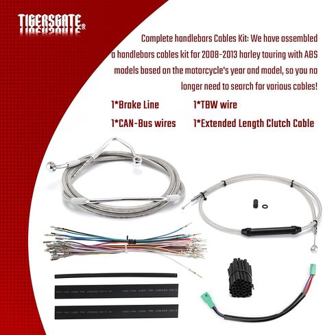 TIGERSGATE 12" Ape Hangers Cables Touring Extended Clutch Cable & CAN-Bus & TBW Wires & Brake Line for 2008-2013 Harley Touring Road King/Electra Glide/Street Glide/Road Glide with ABS,Silver in Saudi Arabia