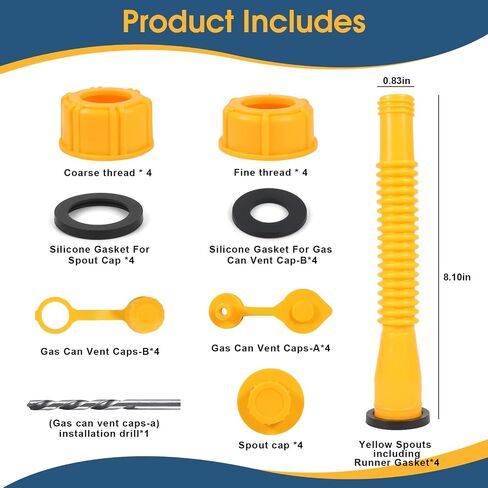 25 Pcs Gas Can Spout Replacement ，Gas Can Spout，Gas Cans，for 1/2/5/10 Gallon Gas Can Replacement of Old Style Includes Nozzle, Vent caps, Rubber Gasket, Drill bits, Auxiliary Base Cap in Saudi Arabia