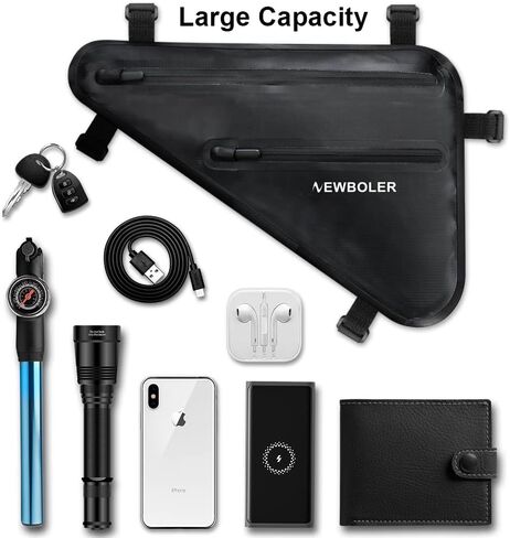 NEWBOLER Bicycle Frame Bag - Triangle Bike Bag, 3.6L Waterproof Bicycle Triangle Bag with Two Side Pockets, Bike Frame Storage Bag, Bicycle Under Tube Bag for Mountain Road Bike Travel in Kuwait