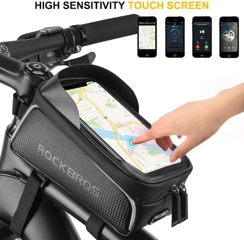 ROCKBROS Bike Bag Top Tube Waterproof Bicycle Frame Bag Touch Screen Bike Pouch Bike Cell Phone Holder for Iphone 12 11 7 8 Plus Xs Max Below 6.7" in Saudi Arabia