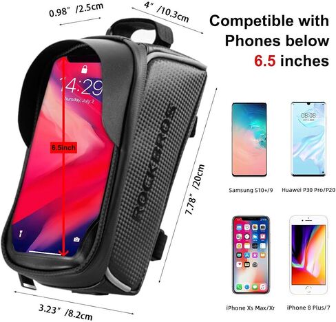 ROCKBROS Bike Bag Top Tube Waterproof Bicycle Frame Bag Touch Screen Bike Pouch Bike Cell Phone Holder for Iphone 12 11 7 8 Plus Xs Max Below 6.7" in Saudi Arabia