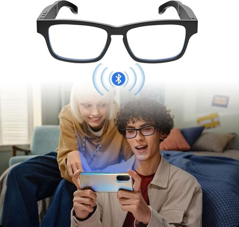 نظارات ذكية، نظارات بلوتوث مع مكبرات صوت للتحكم بنقرة واحدة في لعبة المكالمات الواضحة وعدسات مضادة للضوء الأزرق - نظارات صوت بلوتوث لاسلكية ذكية للرجال والنساء (أسود) in Kuwait