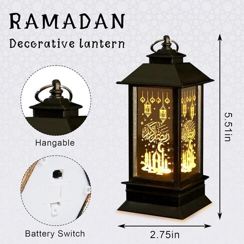 Hying 2 Pieces Ramadan Lanterns Decoration 5.2" Height Size Hanging Lamp Eid Mubarak Flameless Candle Lanterns with Transparent Glass Ramadan Kids Gifts LED Eid Mubarak Lamp for Home Tabletop Decor in Saudi Arabia