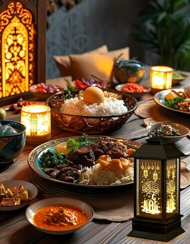 Hying 2 Pieces Ramadan Lanterns Decoration 5.2" Height Size Hanging Lamp Eid Mubarak Flameless Candle Lanterns with Transparent Glass Ramadan Kids Gifts LED Eid Mubarak Lamp for Home Tabletop Decor in Saudi Arabia