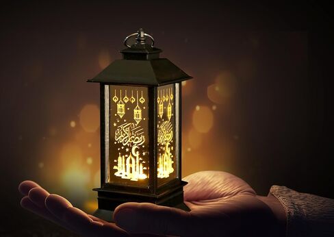 Hying 2 Pieces Ramadan Lanterns Decoration 5.2" Height Size Hanging Lamp Eid Mubarak Flameless Candle Lanterns with Transparent Glass Ramadan Kids Gifts LED Eid Mubarak Lamp for Home Tabletop Decor in Saudi Arabia