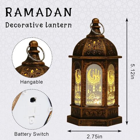 Hying 2 Pieces Ramadan Lanterns Decoration 5.2" Height Size Hanging Lamp Eid Mubarak Flameless Candle Lanterns with Transparent Glass Ramadan Kids Gifts LED Eid Mubarak Lamp for Home Tabletop Decor in Saudi Arabia
