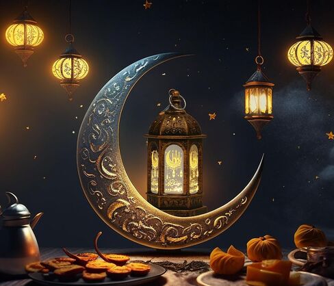 Hying 2 Pieces Ramadan Lanterns Decoration 5.2" Height Size Hanging Lamp Eid Mubarak Flameless Candle Lanterns with Transparent Glass Ramadan Kids Gifts LED Eid Mubarak Lamp for Home Tabletop Decor in Saudi Arabia