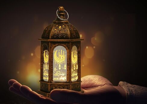 Hying 2 Pieces Ramadan Lanterns Decoration 5.2" Height Size Hanging Lamp Eid Mubarak Flameless Candle Lanterns with Transparent Glass Ramadan Kids Gifts LED Eid Mubarak Lamp for Home Tabletop Decor in Saudi Arabia