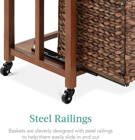 Best Choice Products Vertical Rolling File Cabinet, Multipurpose Portable Water Hyacinth Basket Organizer for Home Office, Workspace w/Rubberwood Frame, Metal Sliders, Locking Caster Wheels - Mocha in Kuwait