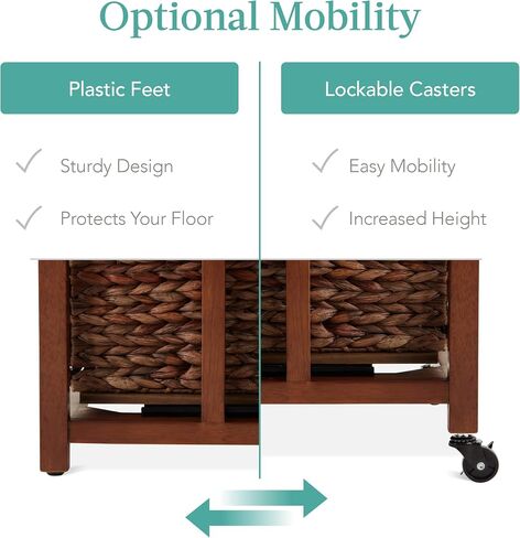 Best Choice Products Vertical Rolling File Cabinet, Multipurpose Portable Water Hyacinth Basket Organizer for Home Office, Workspace w/Rubberwood Frame, Metal Sliders, Locking Caster Wheels - Mocha in Kuwait