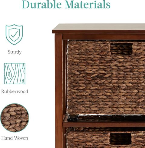Best Choice Products Vertical Rolling File Cabinet, Multipurpose Portable Water Hyacinth Basket Organizer for Home Office, Workspace w/Rubberwood Frame, Metal Sliders, Locking Caster Wheels - Mocha in Kuwait