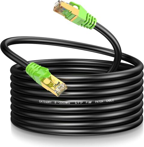 Cat8 Bulk Ethernet Cable 650FT, S/FTP Heavy Duty, Outdoor/Indoor, Direct Burial, UV Resistant, Weatherproof, 40Gbps 2000MHz, Wooden Spool + 10 Gold-Plated RJ45 Connectors, Grey in Kuwait