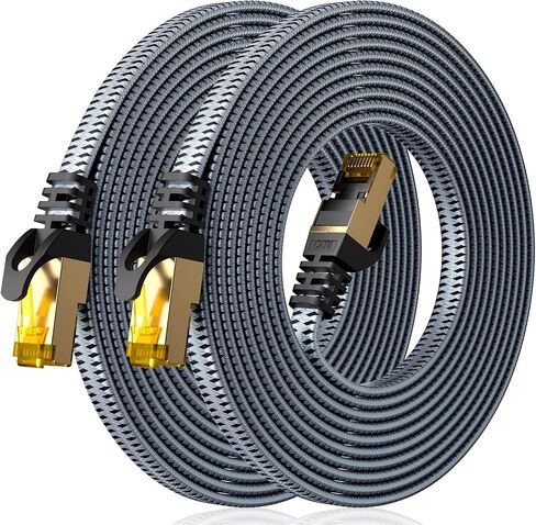 ARISKEEN Cat 8 Ethernet Cable 10 FT 2 Pack, Nylon Braided High Speed Cat8 Network LAN Patch Cord, 40Gbps 2000Mhz Shielded RJ45 Flat Internet Cable in Wall, Indoor & Outdoor for Modem/Router/PC (Grey) in Saudi Arabia