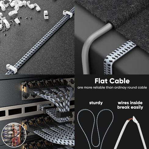 ARISKEEN Cat 8 Ethernet Cable 10 FT 2 Pack, Nylon Braided High Speed Cat8 Network LAN Patch Cord, 40Gbps 2000Mhz Shielded RJ45 Flat Internet Cable in Wall, Indoor & Outdoor for Modem/Router/PC (Grey) in Saudi Arabia