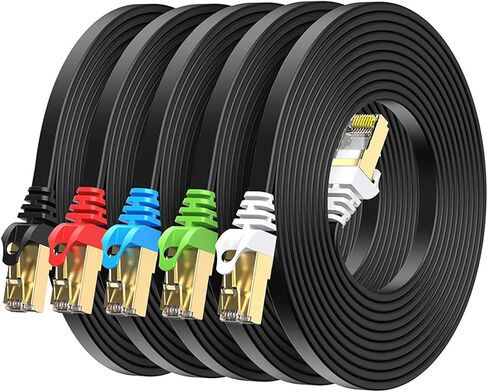 Cat8 Ethernet Cable 5FT 5 Pack Multi Color, 40Gbps 2000MHz Shielded Flat Computer Internet LAN Network Patch Cord, High Speed RJ45 Cat-8 Cable for Router, Modem, PC, Gaming - 5 Feet in Kuwait