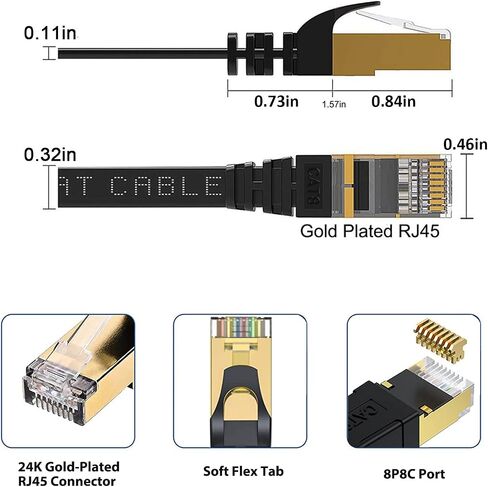 Cat8 Ethernet Cable 5FT 5 Pack Multi Color, 40Gbps 2000MHz Shielded Flat Computer Internet LAN Network Patch Cord, High Speed RJ45 Cat-8 Cable for Router, Modem, PC, Gaming - 5 Feet in Kuwait