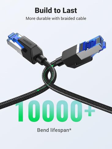 كابل إيثرنت UGREEN Cat 8، كابل إيثرنت مكون من قطعتين مع سرعة عالية 40 جيجابت في الثانية 2000 ميجاهرتز، كابل إنترنت مجدول 26AWG، محمي عالي التحمل متوافق مع أجهزة الكمبيوتر الشخصية PS5 PS4 PS6 Xbox Modem Router، 6FT in Kuwait