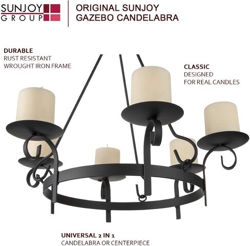 Sunjoy Gazebo Candelabra Outdoor Patio Lighting, Illuminate Your Gazebo, Wrought Iron Hanging Candelabra, 18.5 x 16.5 x 18.9-inches in Saudi Arabia