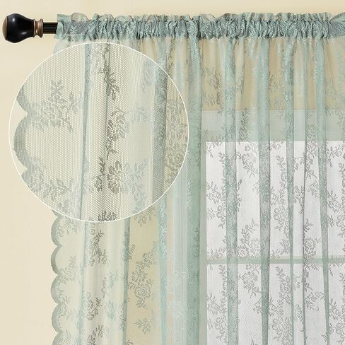 مجموعة توني ستائر شفافة من الدانتيل باللون الأزرق الفاتح - لوحات من الدانتيل الريفي بتصميم الأزهار 2 لغرفة المعيشة، 84 بوصة معالجة نافذة تصفية ضوء الشمس لغرفة النوم (52 × 84 بوصة، أزرق فاتح، لوحتان) in Kuwait