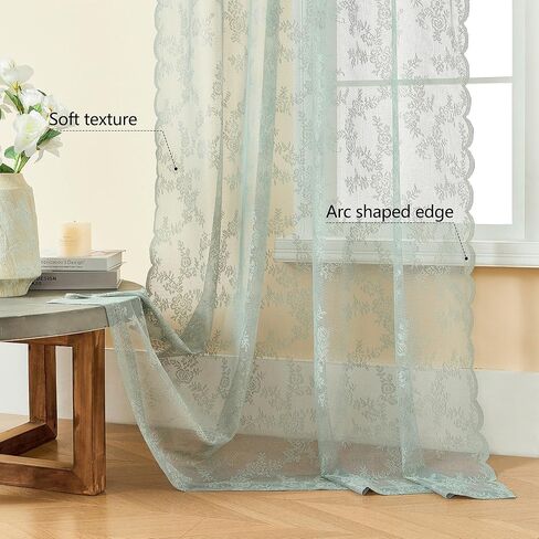 مجموعة توني ستائر شفافة من الدانتيل باللون الأزرق الفاتح - لوحات من الدانتيل الريفي بتصميم الأزهار 2 لغرفة المعيشة، 84 بوصة معالجة نافذة تصفية ضوء الشمس لغرفة النوم (52 × 84 بوصة، أزرق فاتح، لوحتان) in Kuwait