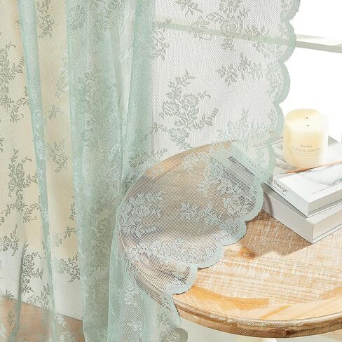 مجموعة توني ستائر شفافة من الدانتيل باللون الأزرق الفاتح - لوحات من الدانتيل الريفي بتصميم الأزهار 2 لغرفة المعيشة، 84 بوصة معالجة نافذة تصفية ضوء الشمس لغرفة النوم (52 × 84 بوصة، أزرق فاتح، لوحتان) in Kuwait
