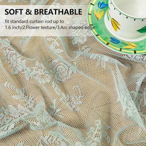 مجموعة توني ستائر شفافة من الدانتيل باللون الأزرق الفاتح - لوحات من الدانتيل الريفي بتصميم الأزهار 2 لغرفة المعيشة، 84 بوصة معالجة نافذة تصفية ضوء الشمس لغرفة النوم (52 × 84 بوصة، أزرق فاتح، لوحتان) in Kuwait