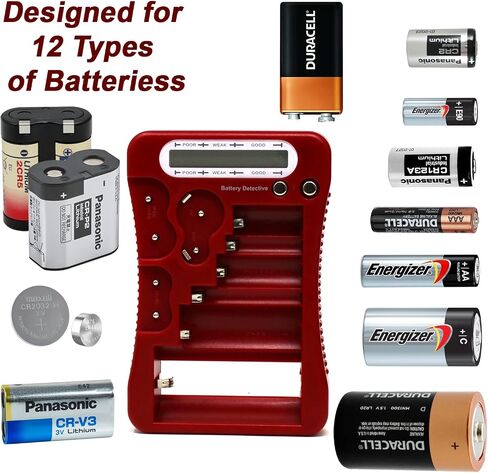 12 Type Battery Tester with LCD Display, AAA Battery & Cloth, for Household Batteries AA AAA C D 9V CR2032 CR123A N/LR1 CR2 CR-V3 2CR5 CR-P2 1.5V/3V Button Cell Batteries (Purple) in Kuwait