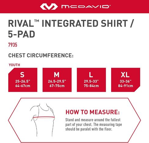 قميص McDavid Rival المتكامل ذو 5 وسادات، مريح وحماية من الأشياء الصلبة، خفيف الوزن ومسامي، رائع لكرة القدم واللاكروس (الشباب) in Saudi Arabia