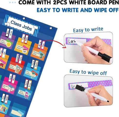 KIKIGOAL Class Jobs Pocket Chart Bulletin Board for School Classroom,Teacher's Helper Classroom Management Educational Pocket Chart (Blue) in Kuwait