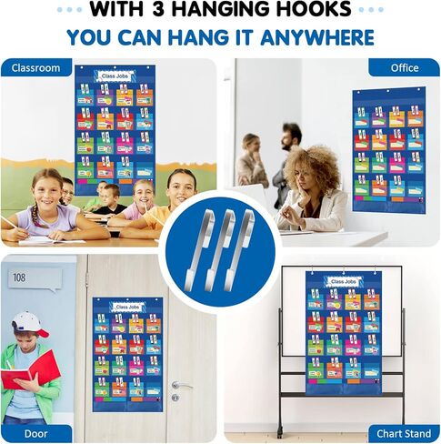 KIKIGOAL Class Jobs Pocket Chart Bulletin Board for School Classroom,Teacher's Helper Classroom Management Educational Pocket Chart (Blue) in Kuwait