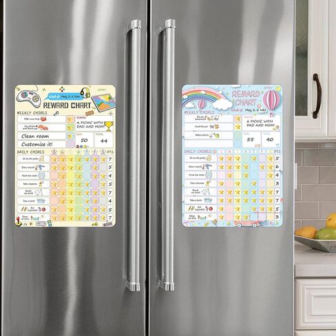 Magnetic Dry Erase Chore Chart for Two Kids at Home, Reward Chart for Kids Behavior. Includes 52 Static Tasks,126 Golden Stars and 8.5"x12" Video Game& Rainbow Magnetic Charts Each in Saudi Arabia