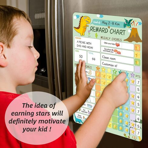 Magnetic Dry Erase Chore Chart for Two Kids at Home, Reward Chart for Kids Behavior. Includes 52 Static Tasks,126 Golden Stars and 8.5"x12" Video Game& Rainbow Magnetic Charts Each in Saudi Arabia