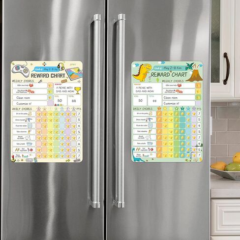 Magnetic Dry Erase Chore Chart for Two Kids at Home, Reward Chart for Kids Behavior. Includes 52 Static Tasks,126 Golden Stars and 8.5"x12" Video Game& Rainbow Magnetic Charts Each in Saudi Arabia