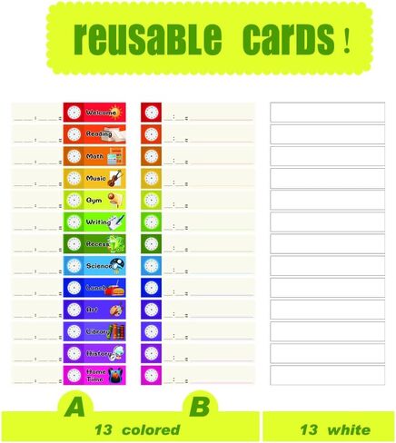 Daily Schedule Pocket Chart， Black Class Schedule with 26 Cards, 13+1 Pockets. 13 Colored + 13 Blank Double-Sided Reusable Cards, Easy Over-Door Mountings Included. (13" x 36") in Kuwait